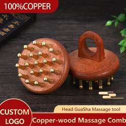 Head meridians massage comb copper wood meridians fine tooth comb needling Guasha scalp relax