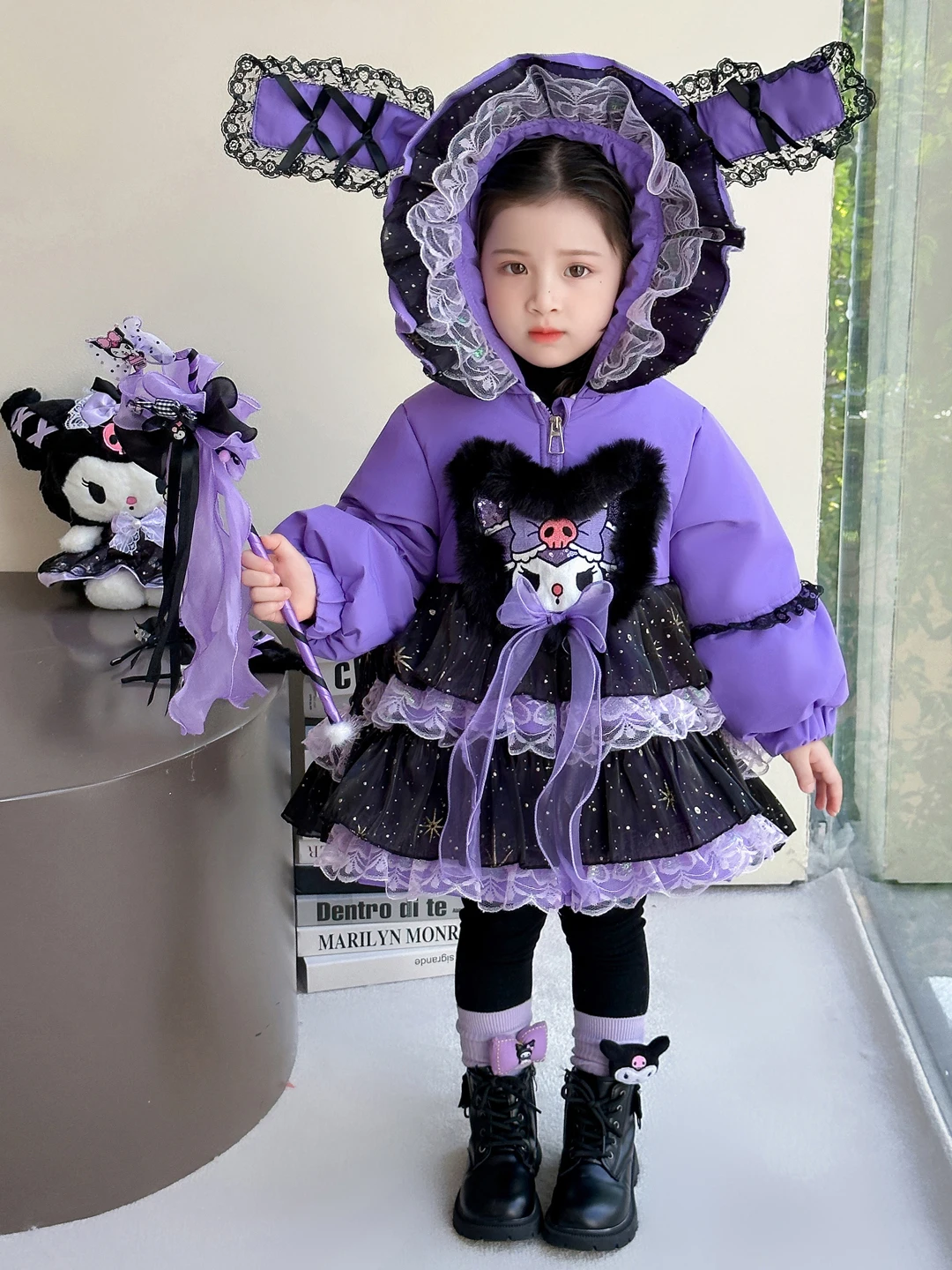 

Thiened Cartoon Kuroko's Little Witch Middle-Length Cotton Jaet for Girls Winter New Sle Children's Faionable Outerwear