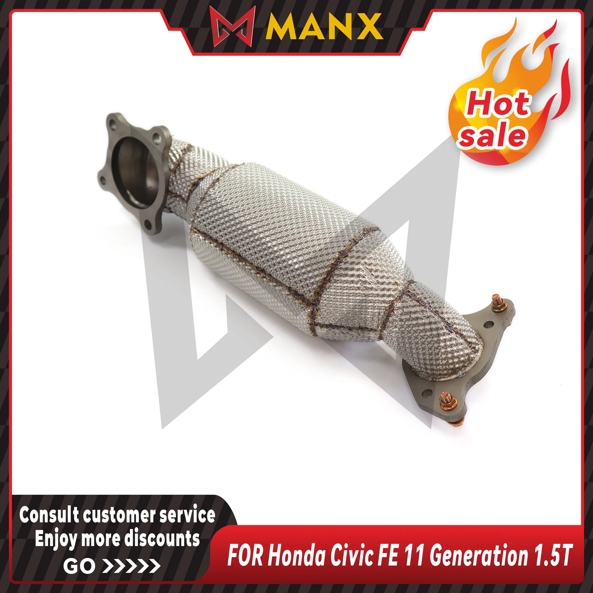 MANX Exhaust System for Honda Civic FE 11 Generation 1.5T Catalyzed Downpipe Catless Downpipe Stainless steels exhaust pipe