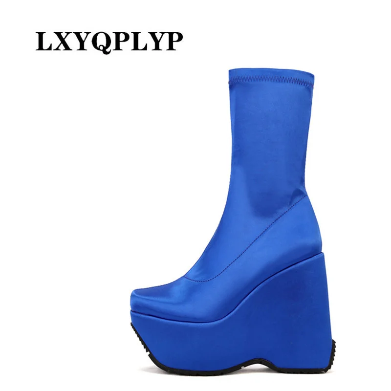 

Female Boots 2022 New Fashion Platform Wedges Luxury Ankle Med Calf Boots for Women Stylish Super High Heel Goth Shoes Brand