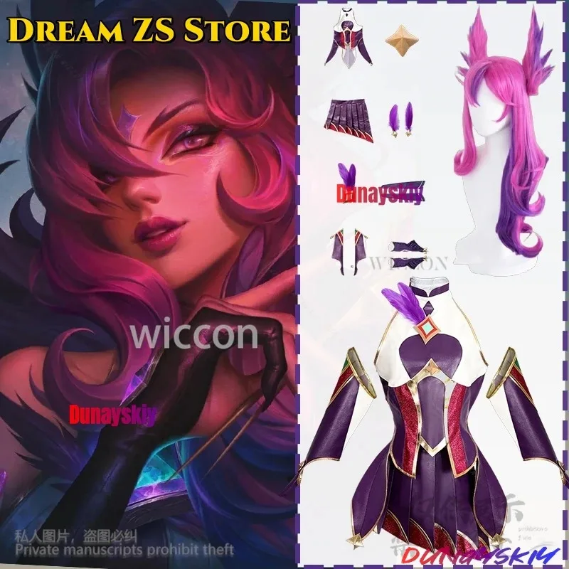 

XT8Game LOL Star Guardian Cosplay Xayah Anime Costume Sexy Y2K Punk Pink Purple Dress Kawaii Lolita Wigs Halloween Party плXT6@!