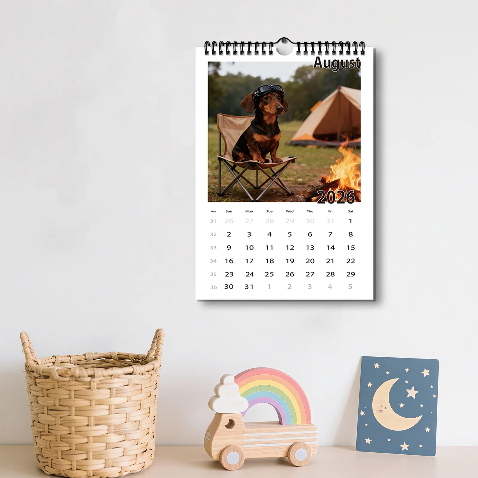 Calendrier à thème teckel 2026, un design amusant et décoratif, adapté au contrôle des dates, parfait pour les amoureux des animaux de compagnie, 1 pièce