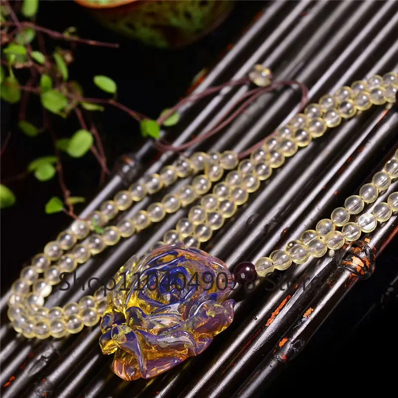 Natural Blue Colour Amber Beeswax Rose Flower Pendant High-grade Exquisite Fashion Hand Carved Luxury Jewelry Holiday Gifts