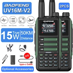 2Pack Baofeng UV16M 15W 50KM Waterproof Walkie Talkie 999CH AM FM 2-Way Radio Full Band LCD Screen Frequency Copy Noise Reduce