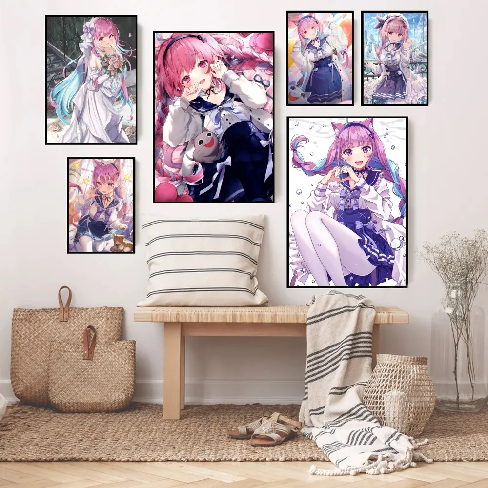 Hololive Minato Aqua Anime Kawaii Girls Posters Stickers Living Room Bedroom Entrance Cafe Wall Art Decoration Painting