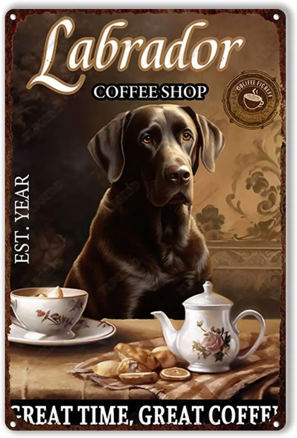 Funny Tin Signs Labrador Dog Coffee Shop Tin Sign,Retro Metal Tin Sign Iron Paintings Decor Wall 8x12inch-Tin Sign sign