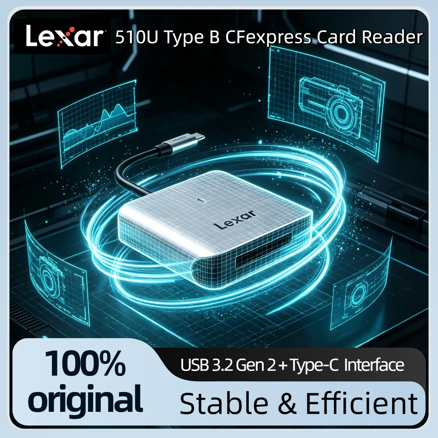 lexar純正510u-usb-32-gen-2-type-c-type-b-cfexpressメモリカードリーダー-8k-10gbps-cfeカードリーダー-最速4k-hd-plus対応