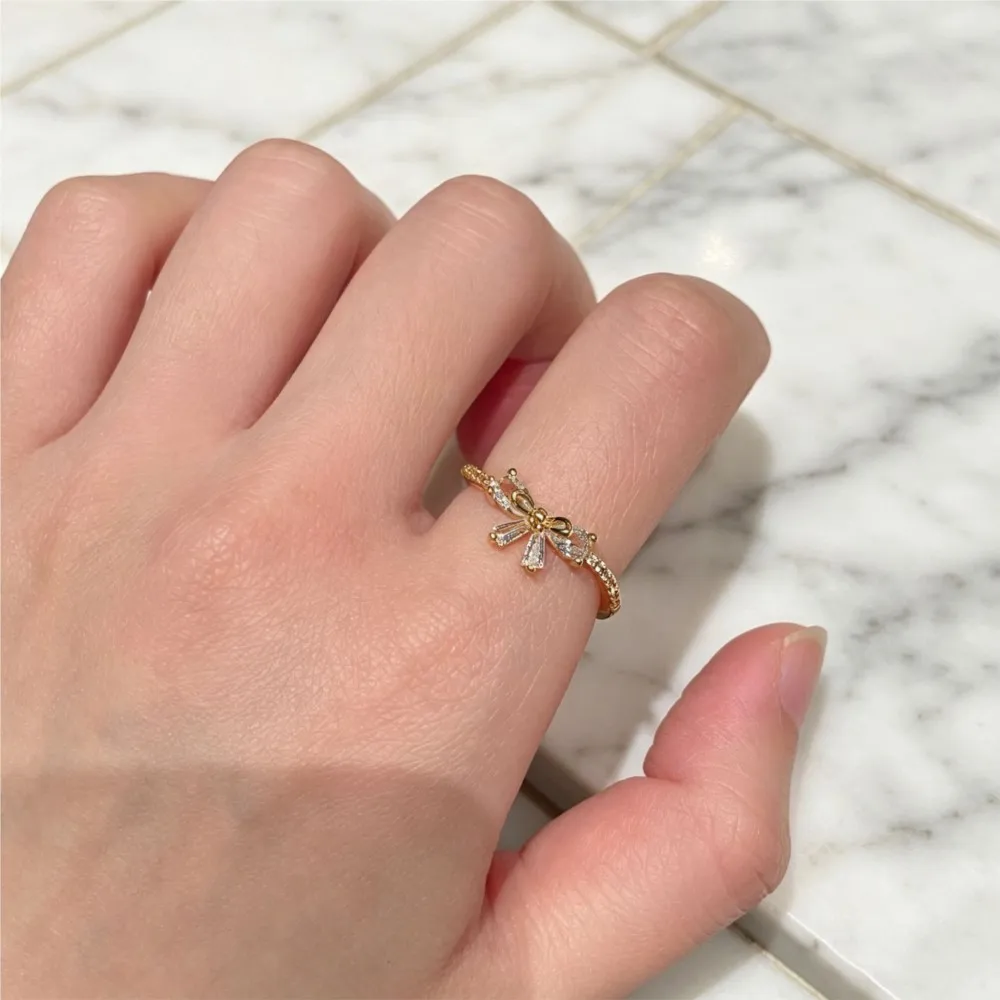 PANJBJ 925 Sterling Silver Bowknot Crystal Ring for Women Extremely Fine Office Versatile Trend Open Jewelry Gift Dropshipping