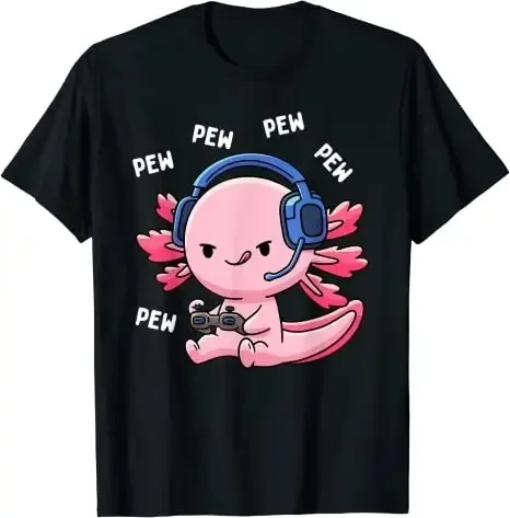 Axolotl Gaming Kids Boys Girls Kawaii Anime Video Game Pew Gamer T-Shirt Gift Cute Gamesolotl Graphic Tee Tops Teens Clothes