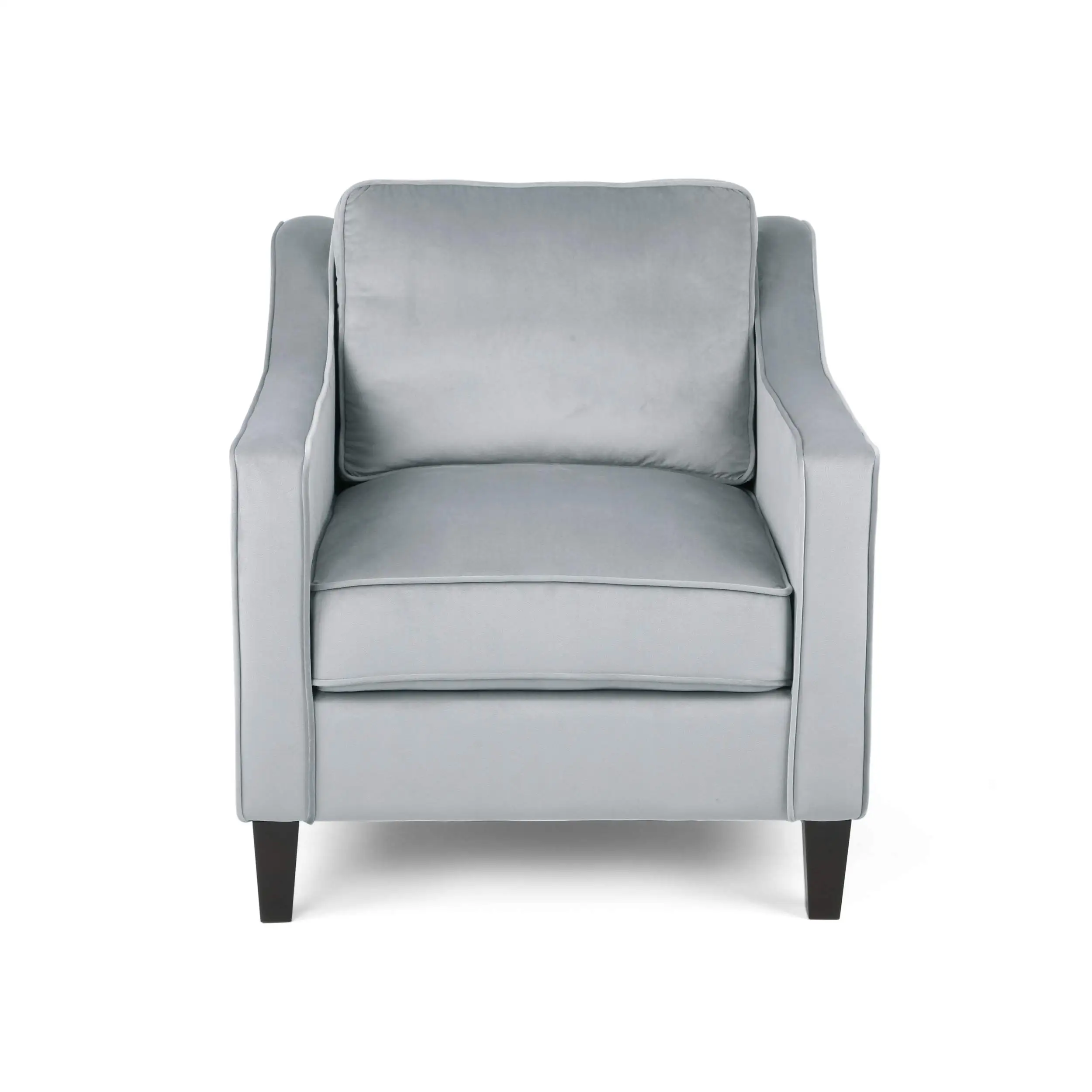 

Contemporary Velvet Club Chair With Sloped Arms And Tonal Piping