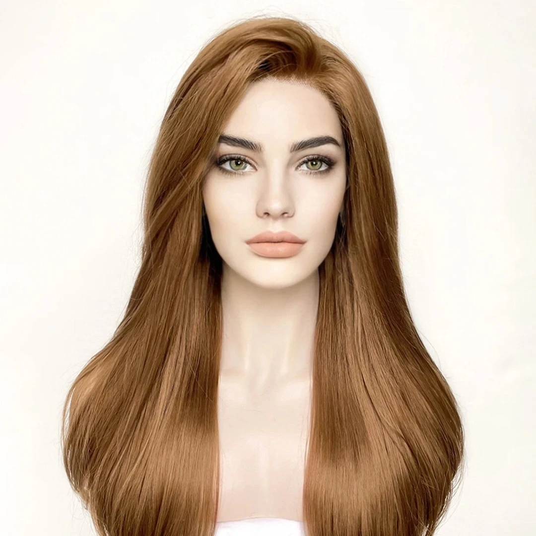 QW العسل شقراء الاصطناعية الدانتيل شعر مستعار أمامي للنساء مقاومة للحرارة الشعر الطبيعي موجة الحرة جزء تأثيري الألياف غلويليس الباروكات #2