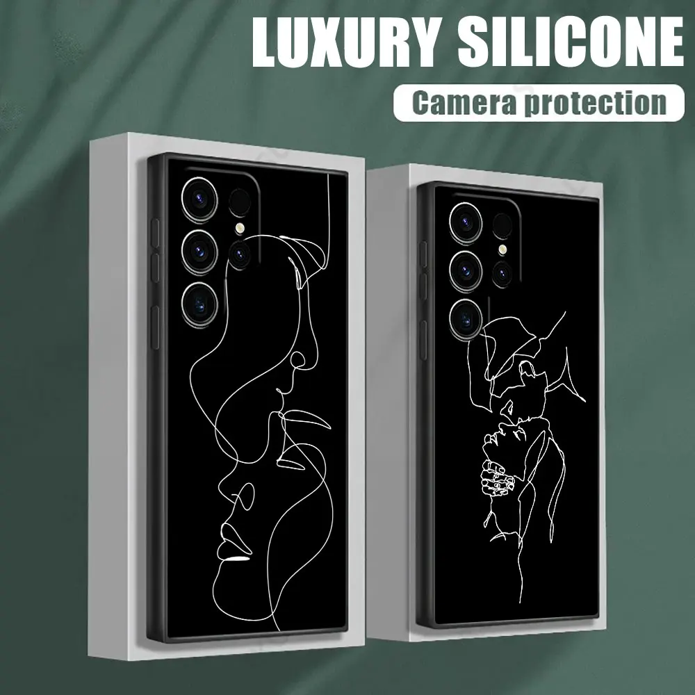 Couple Kiss Phone Case For Samsung Galaxy S24 Ultra Cases S23 S21 S20 FE S22 9 Plus Note 20 Ultra Silicone Cover Sexy Line Lover