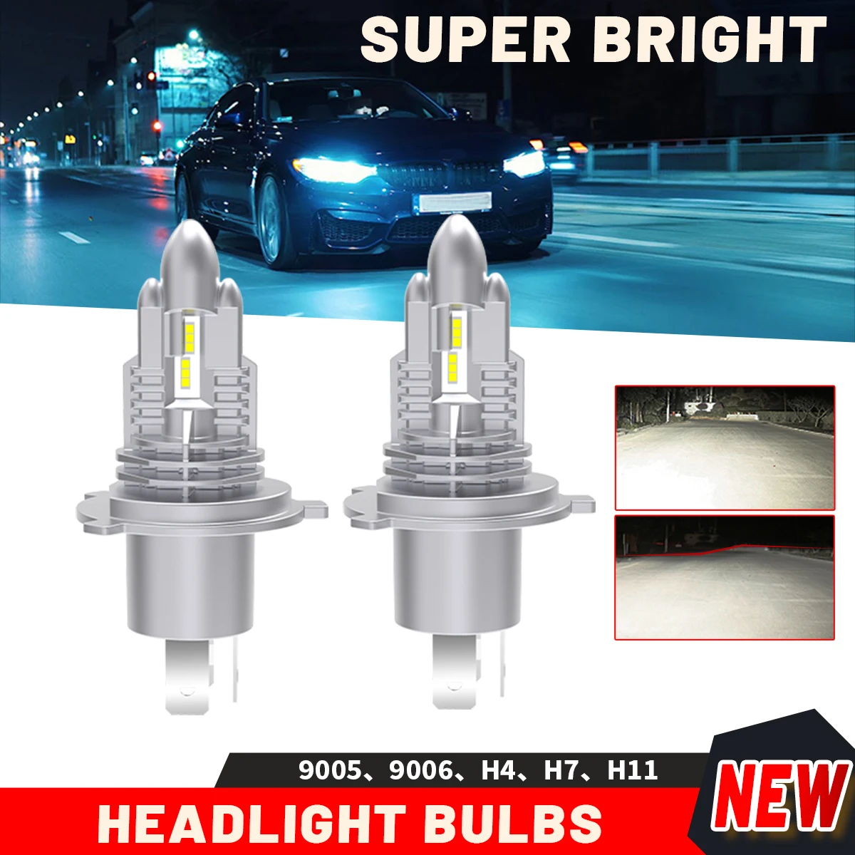 HL 2PCS H4 LED Motorrad Scheinwerfer Birne für Auto Motorrad H4 9005 LED Weißes Licht Fern- und Abblendlicht Motorrad Scheinwerfer 12V 24V