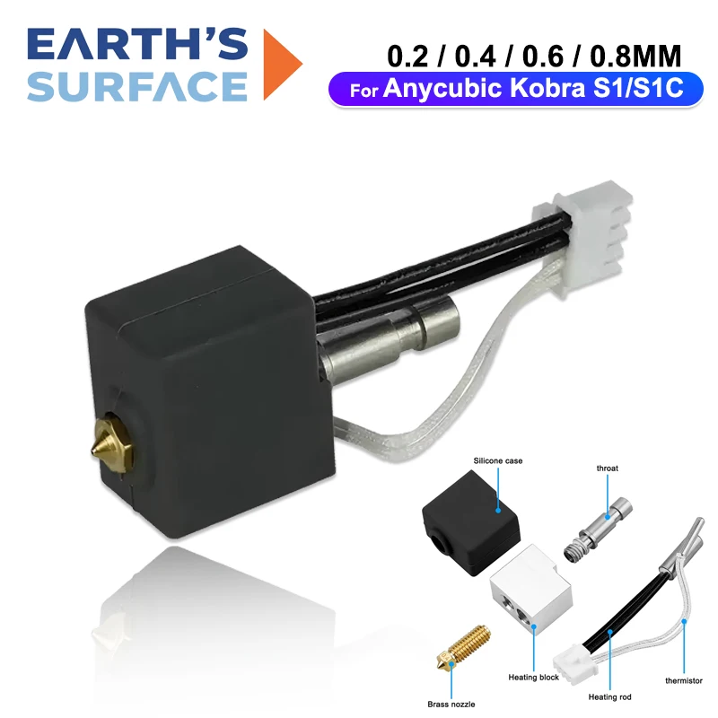 Für Anycubic Kobra S1 S1C Hotend-Kit Kobra S1 Combo Heizblock Messing Gehärteter Stahl Düse 0,2/0,4/0,6/0,8mm 3D-Drucker-Teile
