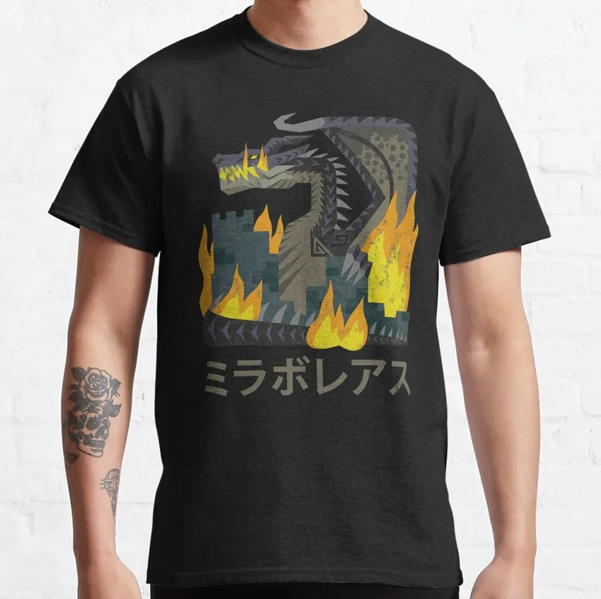 

Retro Monster hunter world Iceborne Fatalis Kanji gift t shirt Cartoon Video game MHW Graphic Tee Y2K Clothes All size tops