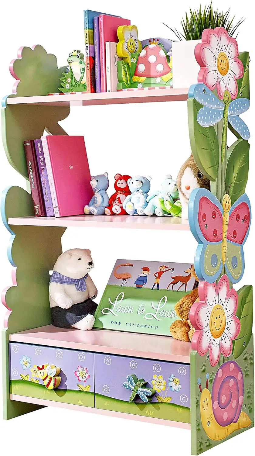 

Красочная деревянная детская книжная полка с ящиками для хранения, многоуровневый дизайн для организации спальни и игровой комнаты
