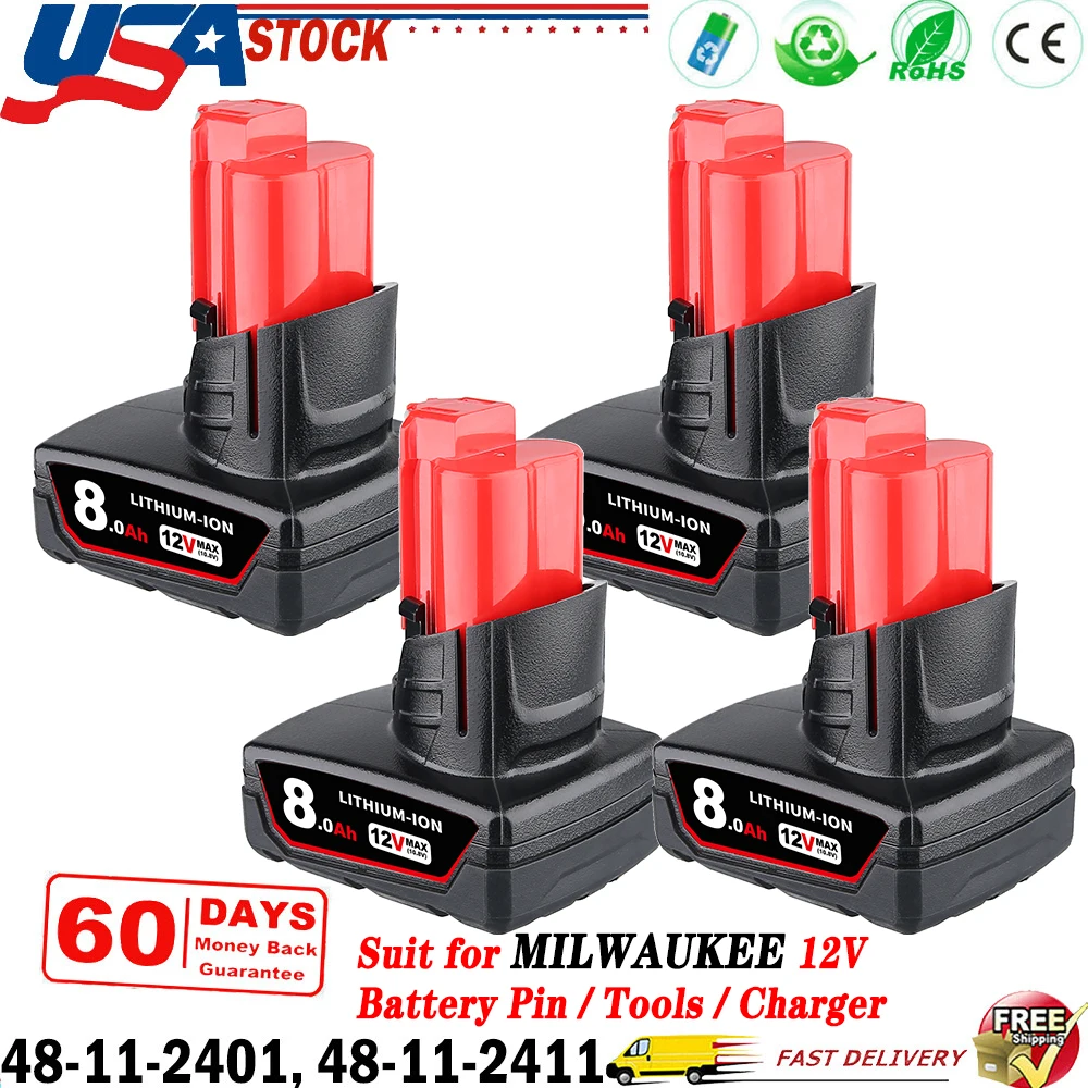 ترقية 1/2/4 قطعة 8.0Ah M12 بطارية ليثيوم على استبدال لميلووكي 12 فولت بطارية دبوس 48-11-2412 48-11-2411 48-11-2420 أدوات لاسلكية