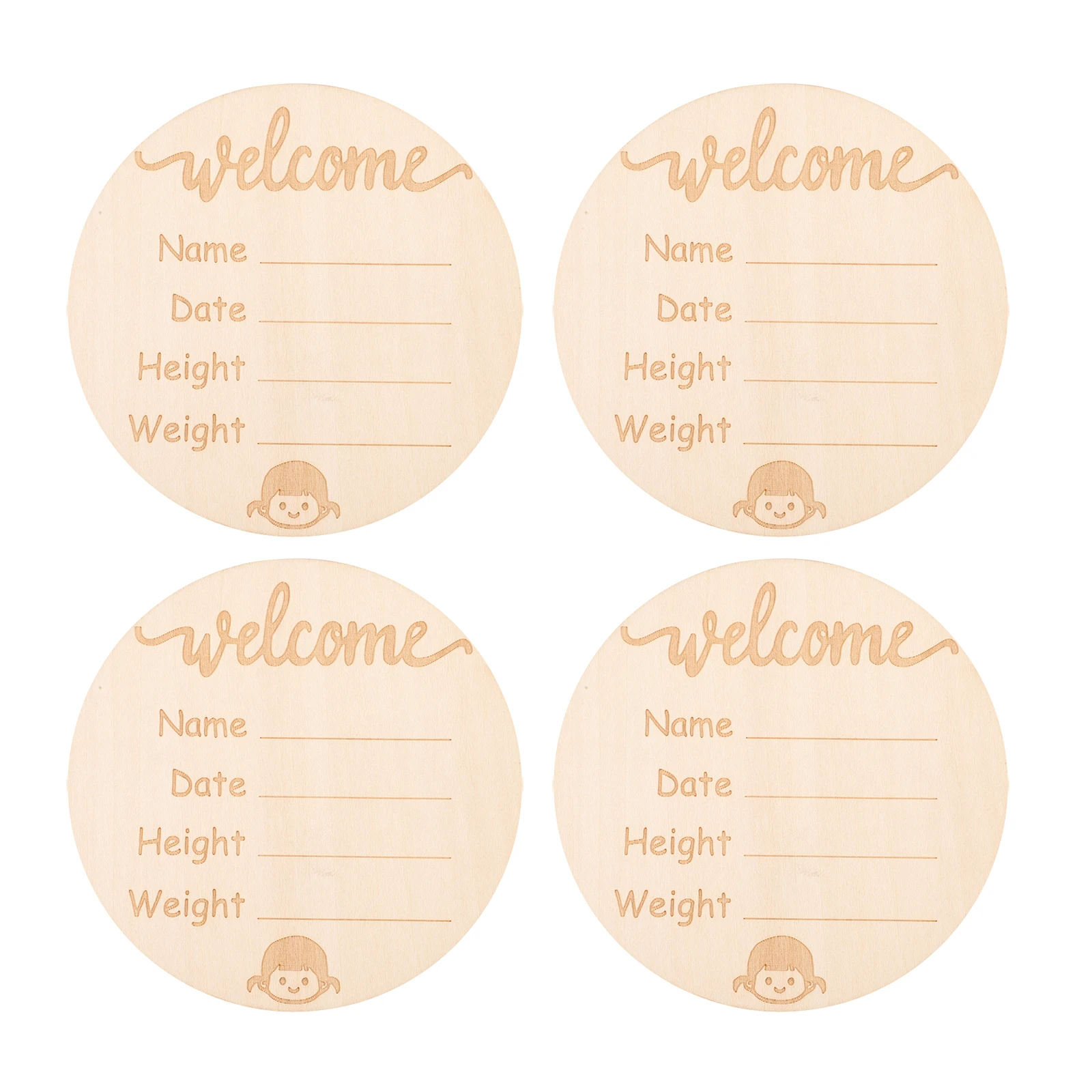 

4pcs Wooden Baby Announcement Signs 10CM Diameter Girl Newborn Milestone Tags Safe Durable Photography Accessories Baby Name