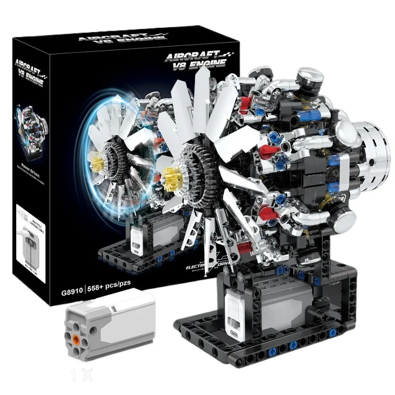 V8 engine mechanical building block multi-cylinder car engine engine model ornament can start boy assembly toy