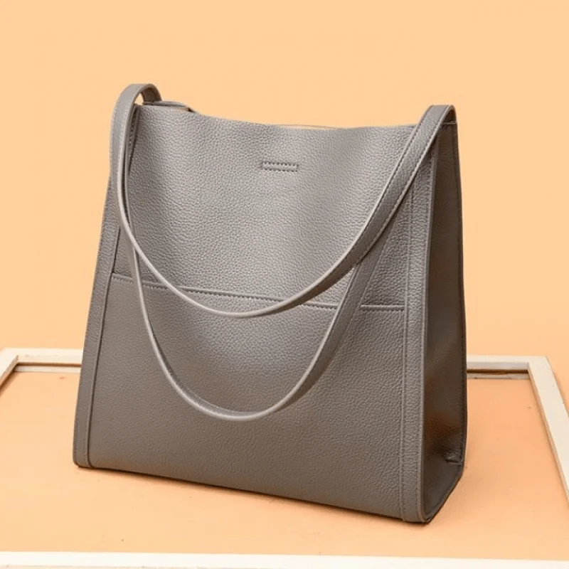 Solid leather shoulder bag Casual PU Leather Bag Large Capacity Tote Bags Women Fashion Bag Simple Crossbody Bag Lady Handbag