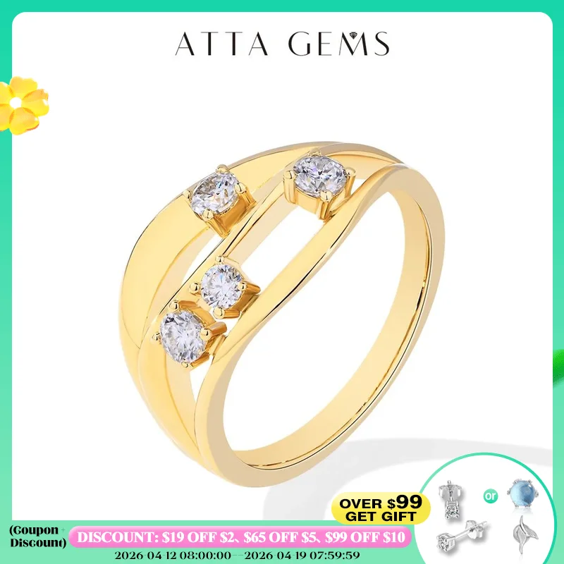 

ATTAGEMS S925 Кольцо с муассанитом для женщин, серебряное 18-каратное позолоченное кольцо круглой огранки с бриллиантом, волнистое 3-слойное обручальное винтажное свадебное украшение