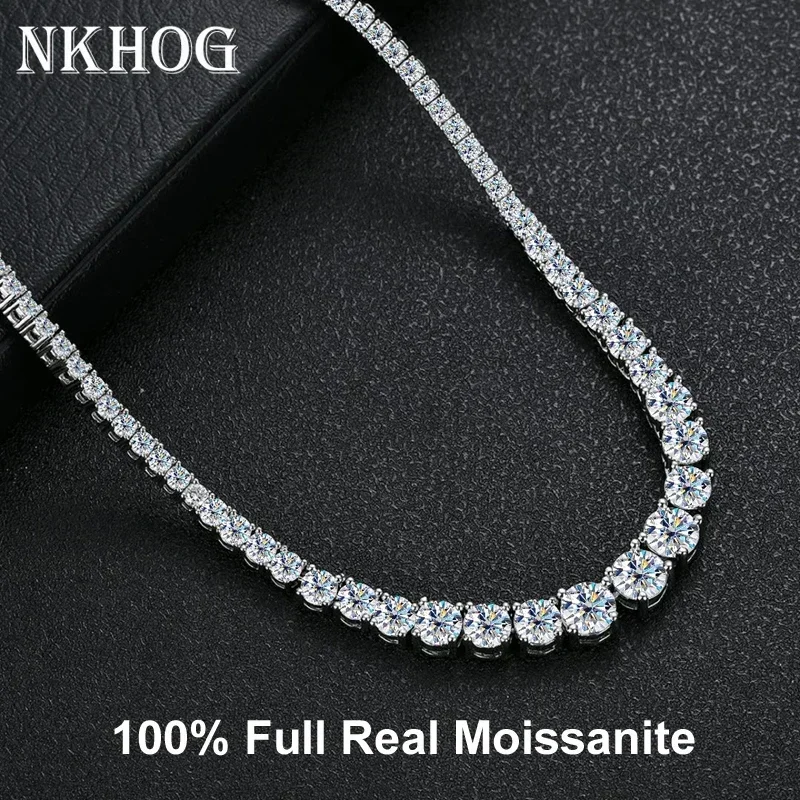 NKHOG 14-24 inch All Moissanite Tennis Necklace For Women 925 Sterling Silver Plated 18k Gold Pass Diamond Test Pendant Jewelry