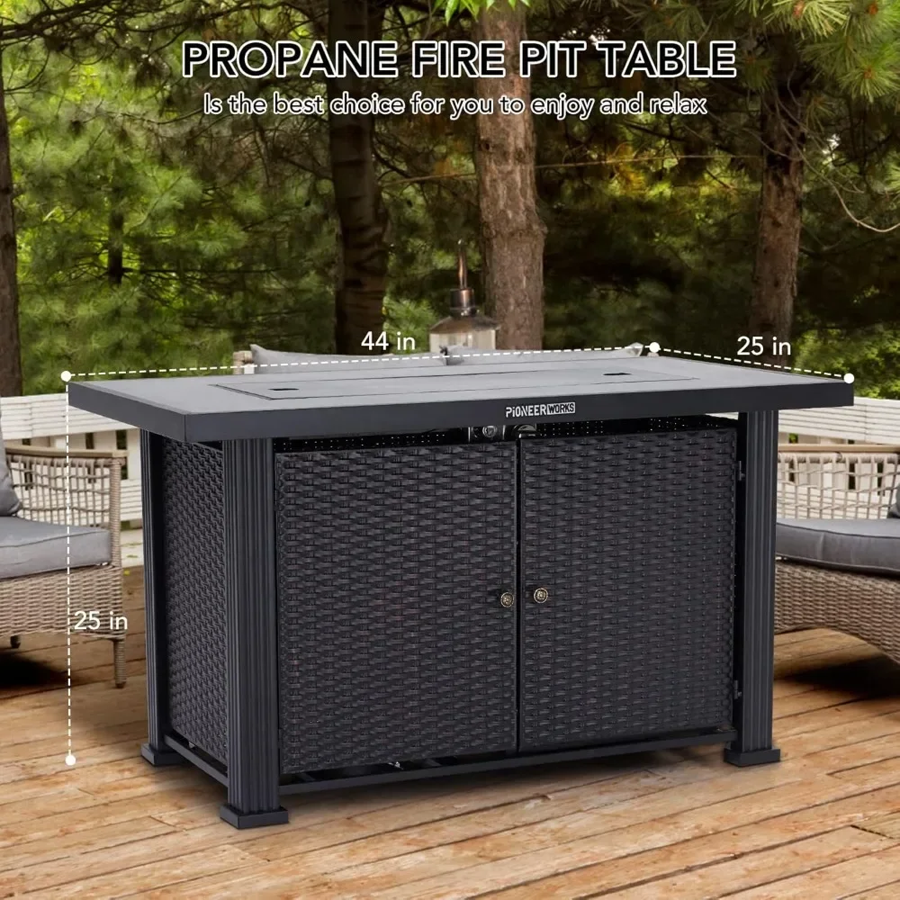 Outdoor Fire Pit Table 44 Inch with Cover & Rain Cover Add Warmth and Ambience 44 Inch Propane Outdoor Heating Fire Pit