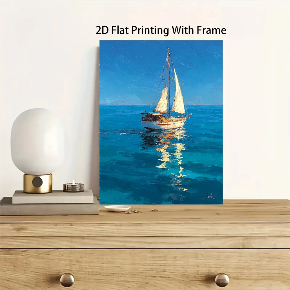 (No frame)1pc ian Art Sailboat Wall Art Print - Modern nautical Painting with Recycled wood frame, Turquoise Ocean Sailboat D