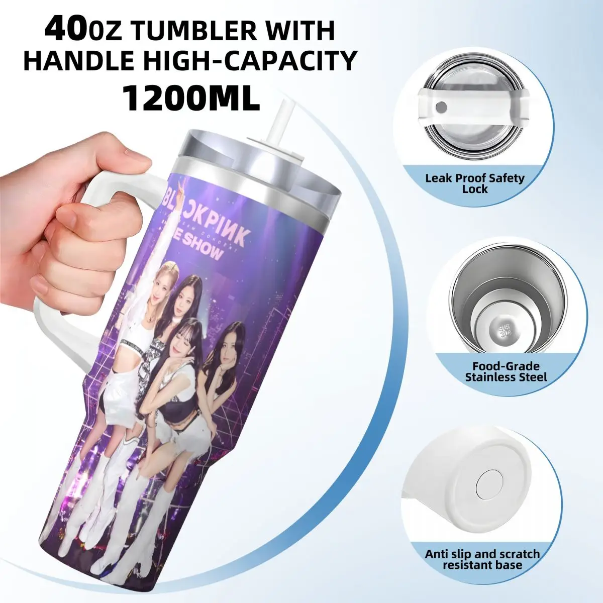 Jennie Rose Lisa Jisoo Stainless Steel Tumbler Driving Mugs Cup Large Capacity Mug Leakproof Cold and Hot Milk Tea Water Bottle