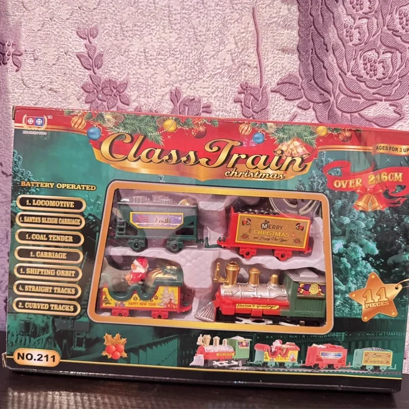 Conjunto de trem de natal com música papai noel pista pequeno trem decoração para casa ornamentos para crianças presente de natal modelo de veículo de brinquedo