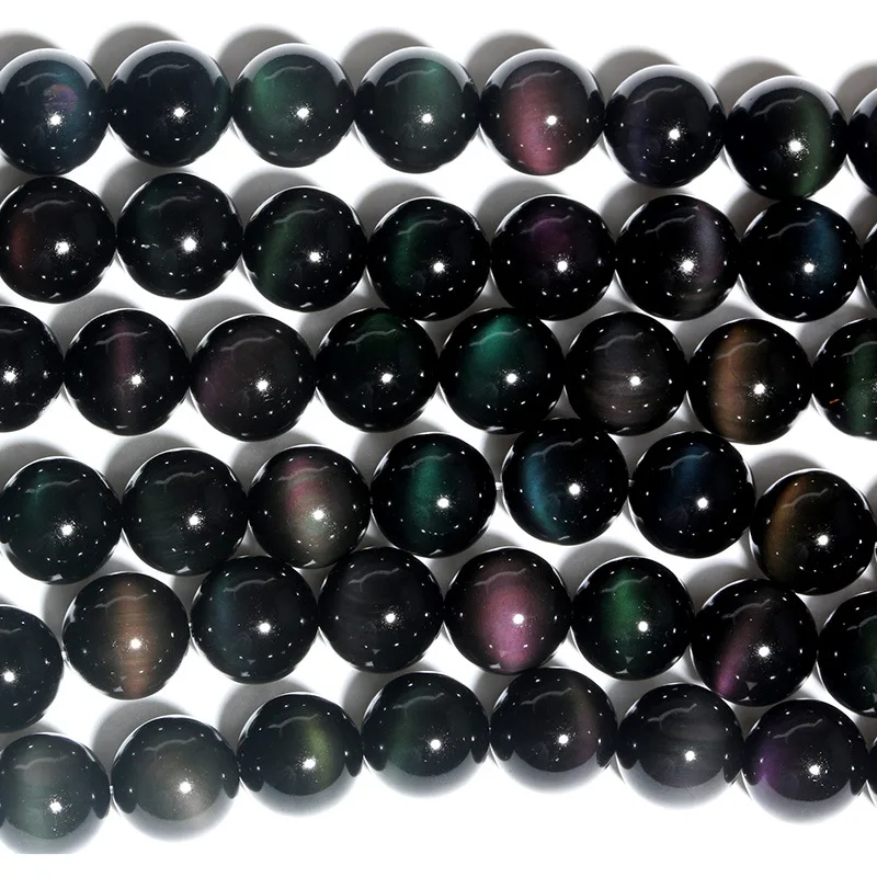 Top Quality 7A Level Black Obsidian Beads Double Eye Original Natural Stone 6 8 10 12 14 16 18 20MM Pick Size For Jewelry Making