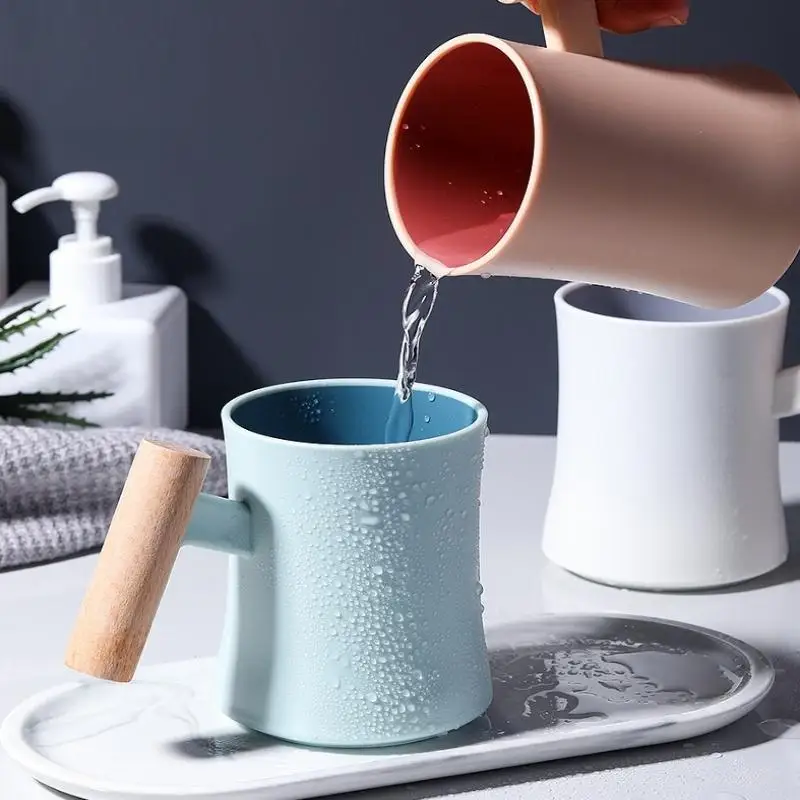 1Pc Gelas Kumur Gagang Kayu Advanced Sense, Gelas untuk Menyikat dan Mencuci Gigi, Gelas Sikat Gigi Pasangan Sederhana dan Kreatif untuk Asrama/Rumah Tangga