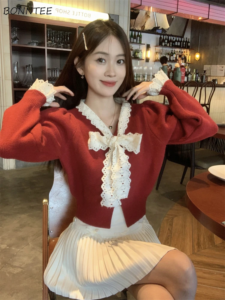 

Knitted Cardigans Women Sweet Bow Designed Autumn Winter Coat Sweater Aesthetic Korean Fashion Knitwear Outwear Chic