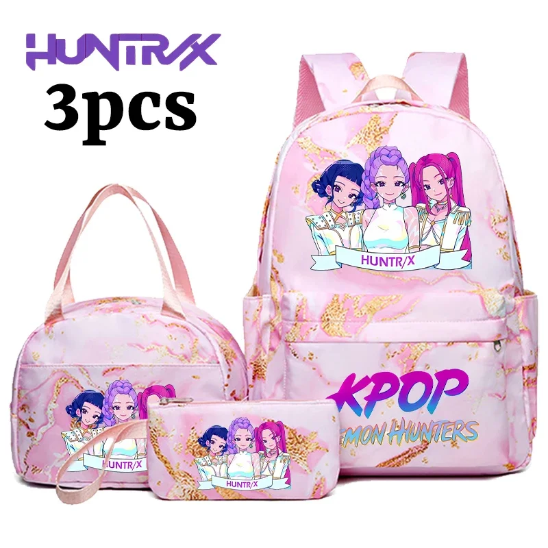 

3pcs K-pop Demon Hunters Backpack Lunch Bag Pencil Case Set Students Anime Fashion Schoolbag Pen Case Bento Pouch Suit Gifts