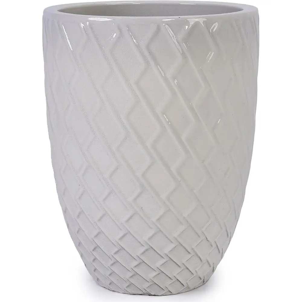 

21 Decorative Tall Plant Pot with Diamond Texture, Drainage for Indoor/Outdoor Plants - Milk White