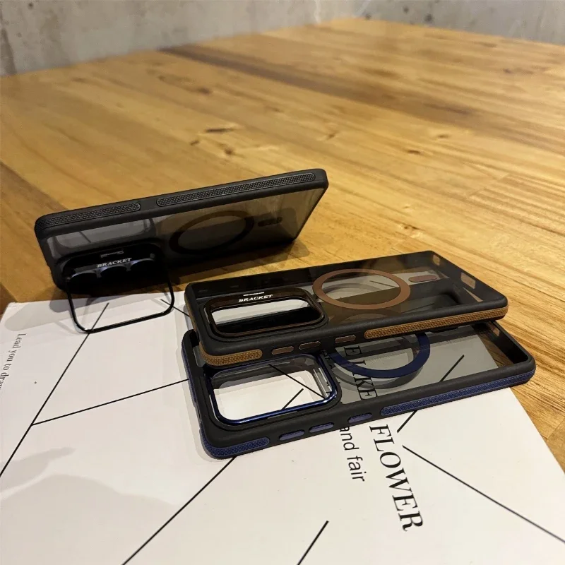 For Magsafe Magnetic Metal Lens Protection Stand Case For Galaxy Samsung S25 S24 S23 S26 Ultra Plus FE Shockproof Cover Bumper 썸네일 4