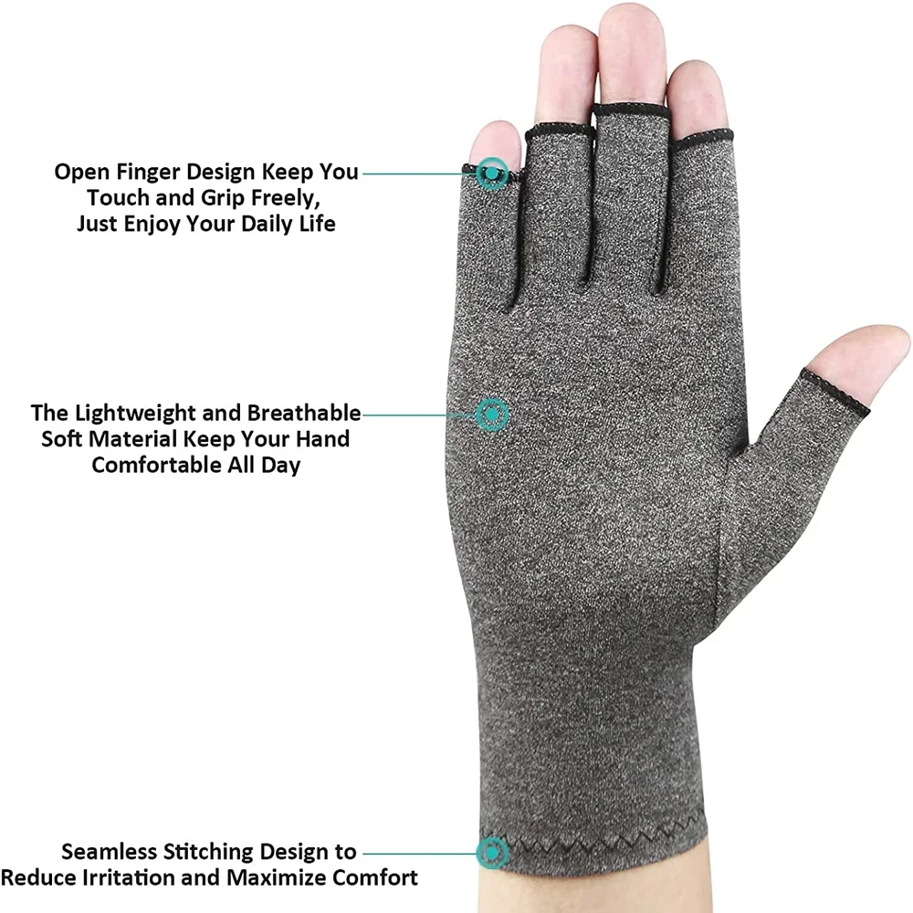 Guantes de compresión para artritis para hombres y mujeres, guantes sin dedos para aliviar el dolor muscular, guantes de escritura a granel, 1 par