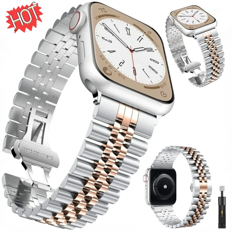 

Ремешок из нержавеющей стали для Apple Watch Ultra 45 мм 41 мм 49 мм 44 мм 40 мм 46 мм 42 мм Металлический браслет для iWatch Series 11 10 9 8 7 SE 6