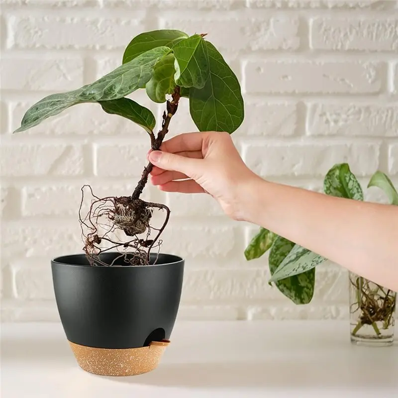 ABUI-Self Watering Plants Pot With Drainage Hole, Flower Plants Pots For Indoor & Outdoor