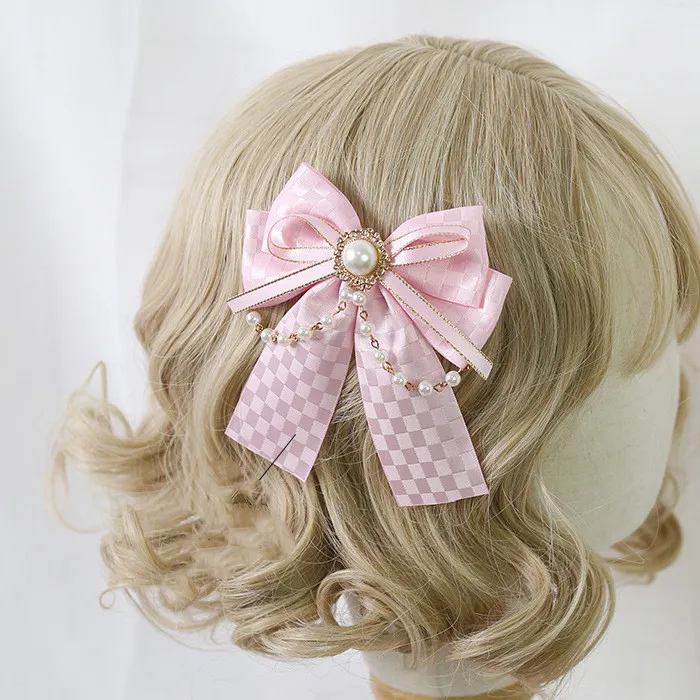 Lolita Clipes de cabelo com grampos, Sweet Star Bordado, Lace Ribbon Bow, Anime Maid Cosplay Headdress, Faixa de cabelo