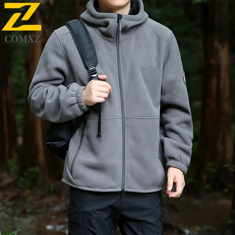 

Мужская куртка с капюшоном, осень-зима 2025 г., новая флисовая ветрозащитная и теплая куртка-кардиган на молнии, уличная куртка для кемпинга и пешего туризма