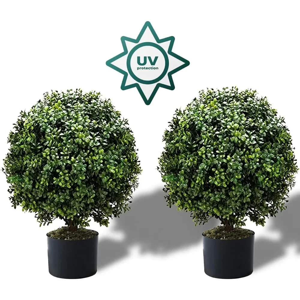 

Set of 2-Pre-Potted 24 Inch High Artificial Boxwood Plants for Outdoor/Indoor, UV Resistant Water Resistant Foliage