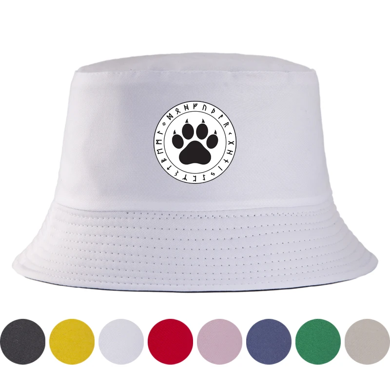 Viking Bear Paw Rune Bucket Hat Berserker Symbol Sun Cap Nordic Mythology Strength Talisman Fisherman Hat Summer Panama