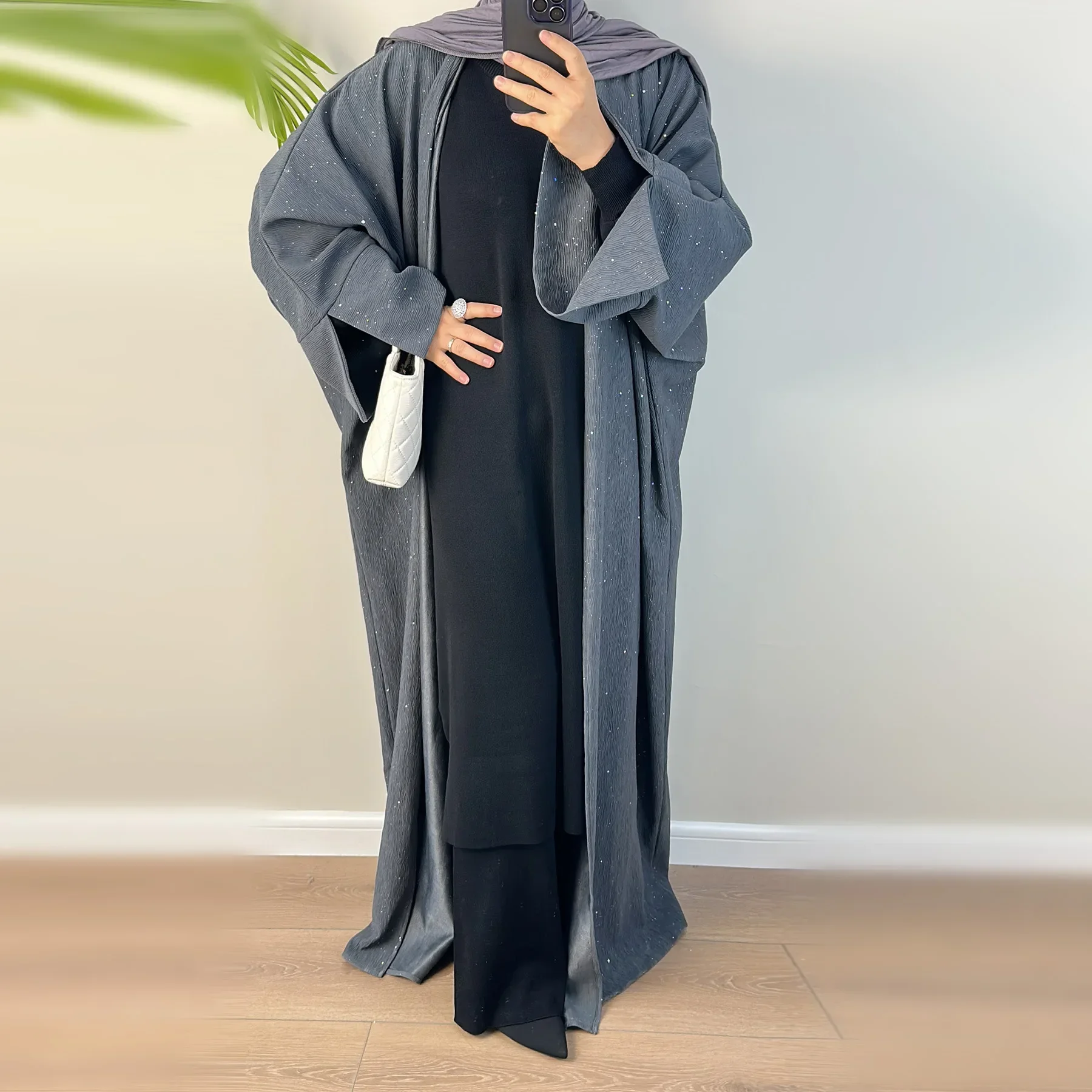 Abaya de luxe à paillettes pour femmes musulmanes, kimono ouvert, cardigan optique de Dubaï, manteau islamique, vêtements d'extérieur de Turquie, automne et hiver