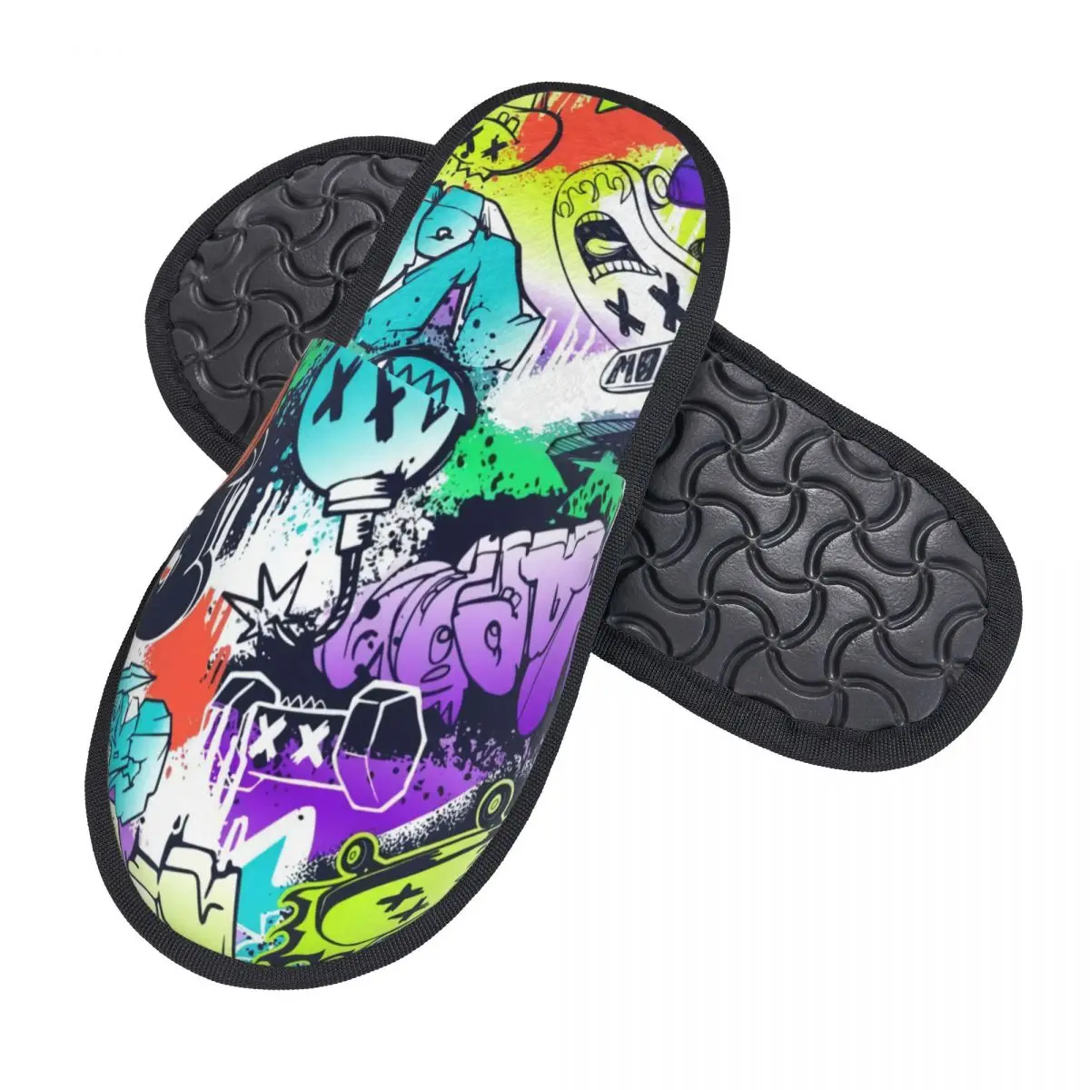 مخصص الشارع الفن نمط الكلمات وحوش الكرتون رغوة الذاكرة النعال النساء مريح دافئ الكتابة على الجدران الفن شبشب منزل