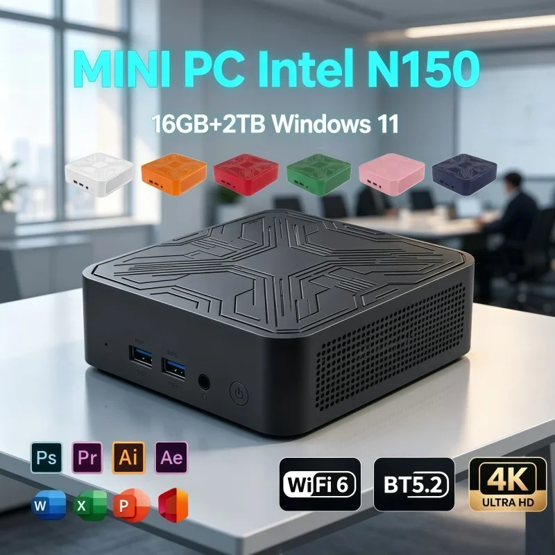 2026 New Release Multi Function Tiny PC Intel N150 Windows 11 16GB RAM Optional 2TB SSD WiFi6 BT5.2 Office Game Mini Computer