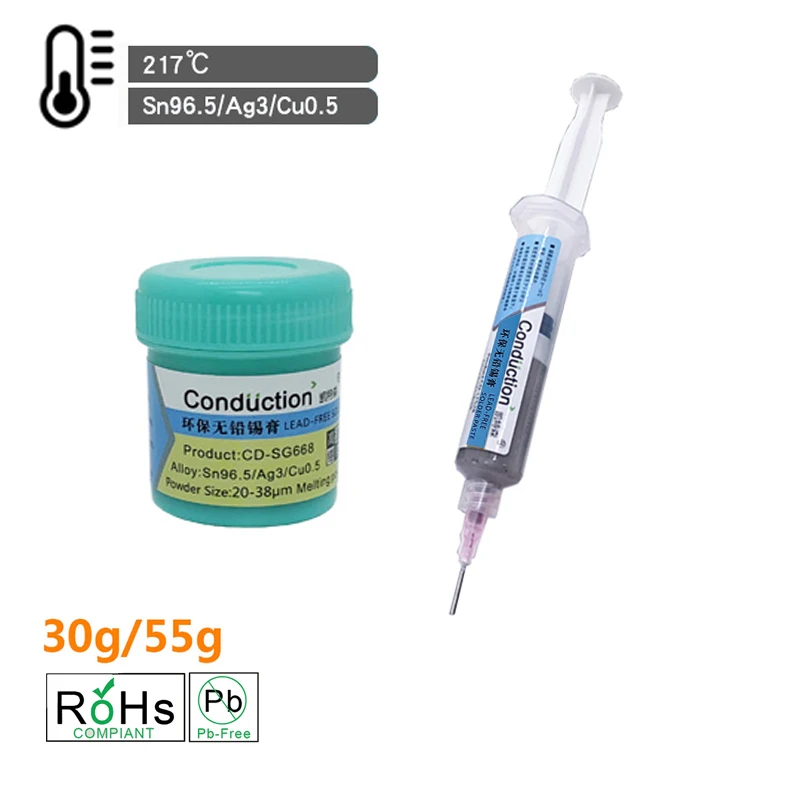 Needle-tube Type Lead-Free Solder Paste Sn96.5Ag3.0Cu0.5 Melting Point 217℃ Repair Soldering Paste PCB Repair Welding Paste