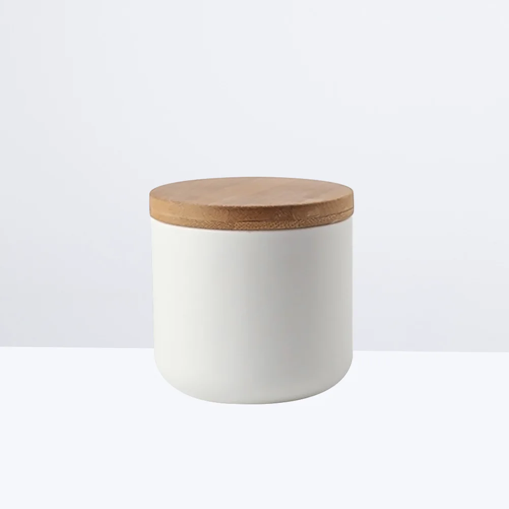 

Airtight Ceramic Jar Sealed Canister Food Storage Container Wooden Lid Silicone Seal For Tea Coffee Sugar Spice Rice Herbs