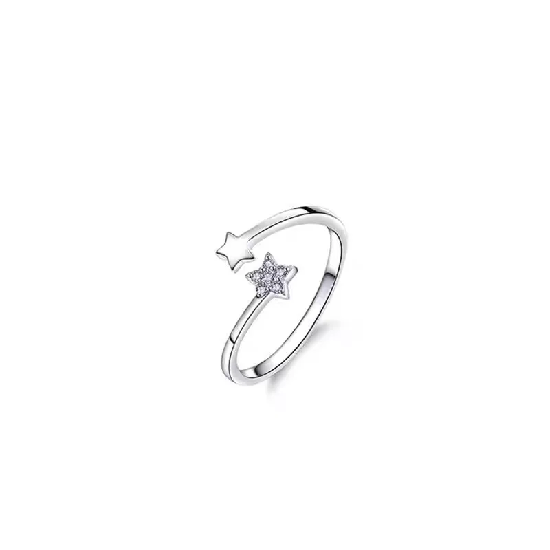 Cute Star Ring Korean Version Fashionable Simple Zirconia Exquisite Jewelry Gift 925 Sterling Silver Finger Ring for Women