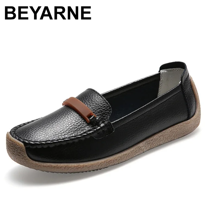 BEYARNE Women Moccasins Genuine Leather Shoes for Woman Slip On Loaders Ladies Casual Solid Flats Female Leisure Spring Footwear